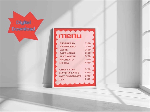 Coffee Menu Board Poster Red Modern Trendy Home & Kitchen Decor, Coffee Shop Wall Art Personalized Custom Menu Wall Art, Digital Download - Etsy