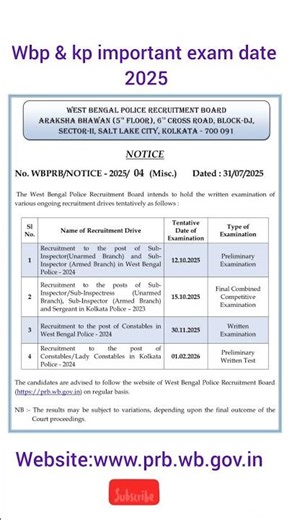 Wbp & kp important exam date 2025✅🎯