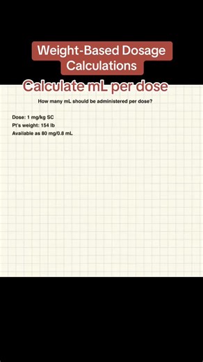 Weight-Based dosage calculations Calculate volume to be administered in mL #dosagecalculations #dosage