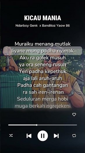 Lirik KICAU MANIA - Ndarboy Genk ft Banditoz Yaow 86 part 2 #lirik #liriklagu #laguindonesia #shorts
