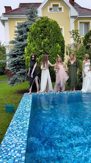 Elegant Poolside Fashion Show with Five Women