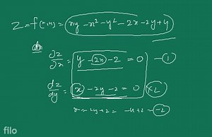 2) Find the local extreme values of the function f(x, y)=x y-x^... | Filo