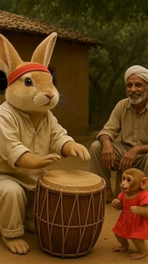 "Rabbit Drummer and Baby Monkey Dance | Super Cute 8K Video" #YouTubeShorts#RabbitDrummer#Shorts