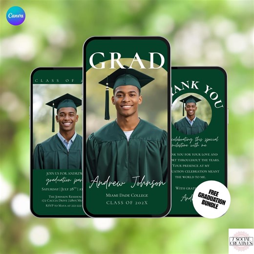 Green 2026 Graduation Announcement Template With Photos. Digital Boys or Girls High School or College Grad Party Invite. Send by Phone. - Etsy Canada