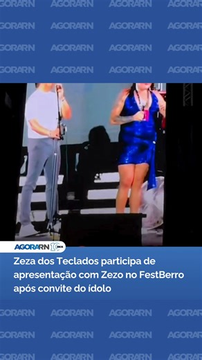 MÚSICA | O encontro entre Zeza dos Teclados e Zezo durante o FestBerro, em Tauá, viralizou nas redes após os dois cantarem juntos no palco. Zeza, nome artístico de Andressa Nátila Raulino Oliveira, é natural de Jaguaruana (CE) e ganhou projeção nas redes sociais por ter uma voz muito semelhante à de Zezo, que ela descreve como inspiração desde a infância. Zezo, que construiu uma carreira de mais de três décadas no brega e no forró romântico, é reconhecido como um dos nomes ligados ao teclado no 