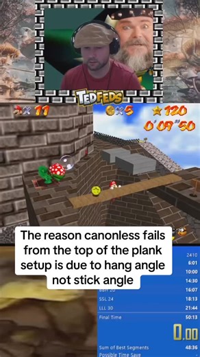 I need to avoid this setup spot altogether but it seems to be angle of how you hang down that needs to be right rather than how you hold the stick. #sm64 #speedrun | TedFeds