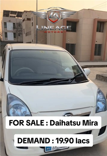 Name : Daihatsu Mira Model : 2009 Import : 2013 Mileage : 245,000 Km Registration City : Islamabad Number of ownership : 2nd Paint Condition : Total Genuine Tires Condition : 60% Engine Condition : 90% Mechanical Condition : 100% Additional : Carefully driven and kept with extreme care. Interior still in brand new condition. Gives 20 Km/L fuel average. Zero Rupee Work Required. Just Buy and drive. Owned By Army Officer. Demand : 19.90 lacs Location : Westridge , Rawalpindi Owner Contact Number :