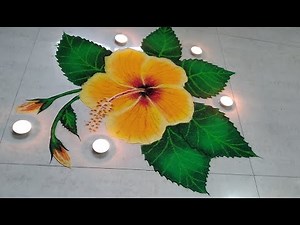 3d Hibiscus flower rangoli design easy | how to draw hibiscus flower rangoli जास्वंद फुलाची रांगोळी
