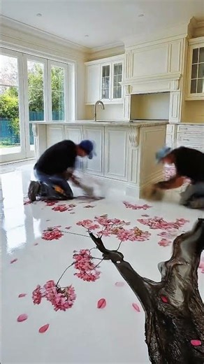 Kitchen Renovation 🌸 With 3D Cherry Bloosom Epoxy Design #shorts #viral #epoxyart #kitchen