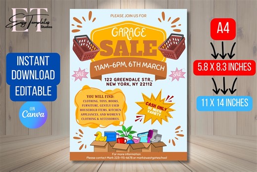 DOWNLOAD and Edit Garage Sale Flyer Template, Neighborhood Garage Sale Sign, Community Yard Sale Event Poster Custom Digital Invite - Etsy