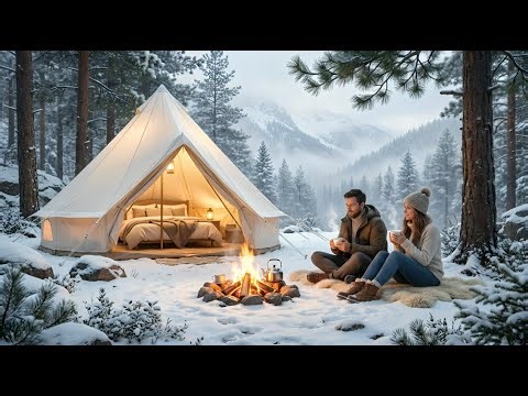 Misty Mountain Snow Veil: Cozy Solo Camp ASMR in Steady Soft Snowfall | Hypnotic Nature's Embrace
