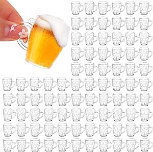 Lallisa 100 Pack Mini Plastic Beer Mugs Clear Oktoberfest Shot Glasses for Beer Fest Wedding Outdoor Sports Party BBQ Outdoor Picnics or Birthday Party