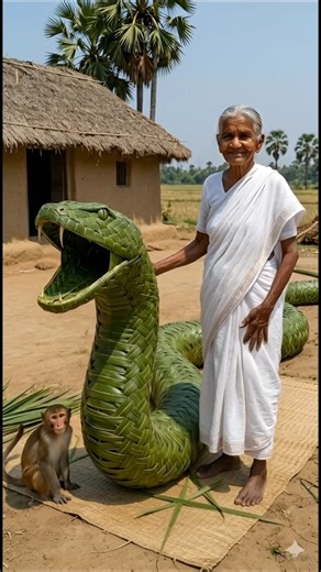 old woman made from palm leaves anaconda🐍 | mini woods toys | wooden crafting #ai #anaconda #craft