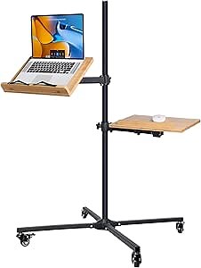 Amazon.com: EXCUPHH Adjustable Computer Workstation Stand with Mouse Pad, Portable Laptop Stand with Wheels Height Work Table Overbed Laptop Table Computer Cart with Wheels for Bed Couch Office, Black : Office Products