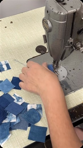 Collecting all the little bits of indigo left over fragments to create the tiniest quilted projects is a joy. #indigodye #indigoquilt #leftoverfabric | Craft School Oz
