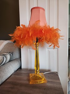 Vintage Orange Feather Lucite Lamp With Maribou Shade MCM Midcentury - Etsy