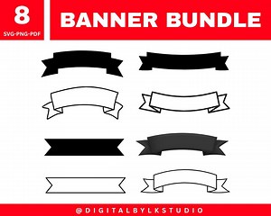 Banner Svg Bundle | Ribbon Clipart SVG PNG PDF | Printable Banners for Cricut and Silhouette | Digital Black and White Labels - Etsy Canada