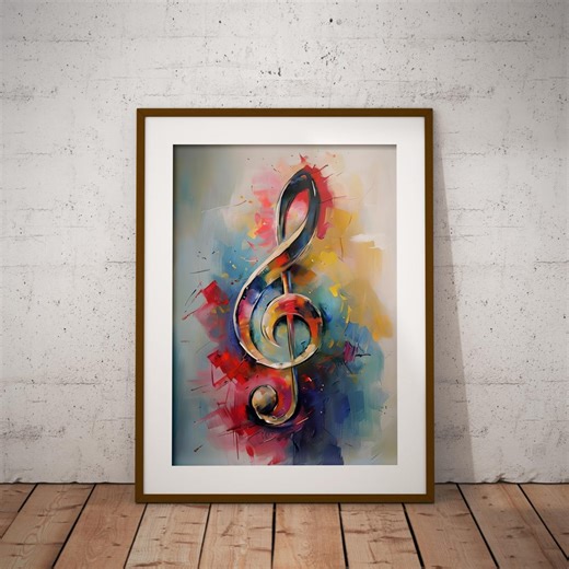 Treble Clef Wall Art - Abstract Music Symbol Artwork, Colourful Musical Note Painting - Etsy UK