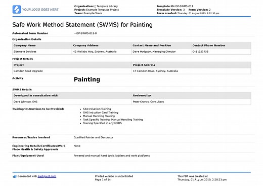 Painting Safe Work Method Statement: Free & editable SWMS