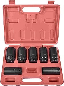 7pcs 6-point 1/2 Inch Drive Deep Spindle Axle Nut Impact Socket Set - Deep Impact Socket Set - Metric - Include 29 mm, 30mm, 32 mm, 34 mm, 35 mm, 36mm,38 mm Axle nut sockets
