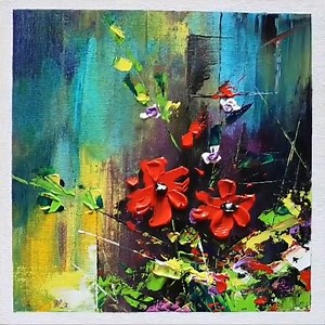 Demonstration of abstract floral painting on canvas using acrylic paints | Suraj fine arts