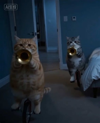 Funny Cat Plays Trumpet at Midnight