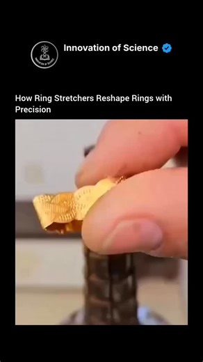 Innovation of Science on Instagram: "Most people don’t realize how smoothly a ring can be resized until they see this tool at work. Jewelers rely on a ring stretcher to carefully reshape old bands, applying uniform pressure so the metal expands gradually, just millimeter by millimeter. As the ring moves along the tapered mandrel and the handle tightens, the band adjusts evenly without cracking, warping, or harming the fine details. The process looks simple, but the result makes the ring feel com