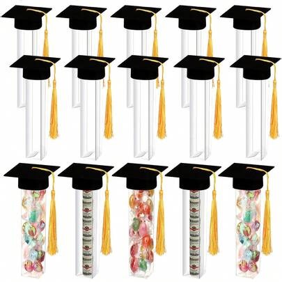 5pcs/Set 2026 Graduation Candy Jar Gift Set, Includes 15 Mini Graduation Cap And 15 Candy Containers, Suitable For 2026 Adult Graduation Party Guests, DIY Graduation Party Supplies | SHEIN