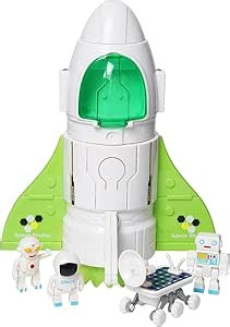 Amazon.com: Jomifin Spaceship Toy for Boys Girls, Space Shuttle Toys with Lights&Sound, 3 Astronauts Figure, Openable Cockpit, Spray Exhaust, Astro Venture Space Playset with Lunar car (Green) : Toys & Games