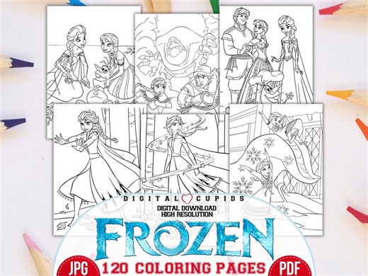 Frozen Coloring Pages, Elsa & Anna Cartoon Cliparts Coloring Book, Frozen Princess Coloring Printables Pages Kids Activities PDF Jpg Frozen - Etsy