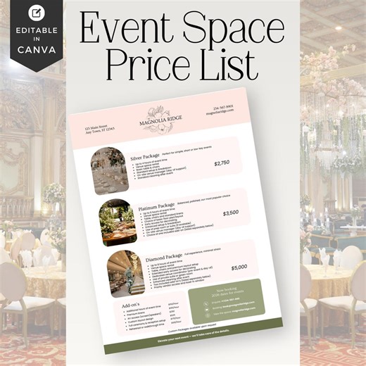 Event Space Price List, Editable Venue Rental Guide, Printable Wedding Pricing Template, Party Event Planner, Customizable Hire Brochure - Etsy Australia