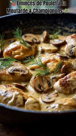 🍗 Émincés de Poulet à la Moutarde & Champignons 🌿 La recette compléte dans le premier commentaire 💬 | Recettes De Tous les Jours