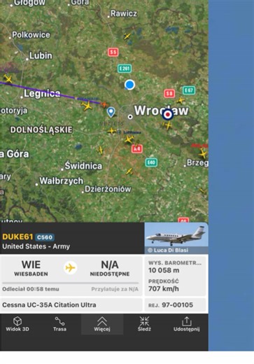 United states of america army cessna uc-35a citation ultra taking off from wisbaden and arriving in N/A flying over WRO at 10km altitute #fyp #viral #popular #plane #cessna