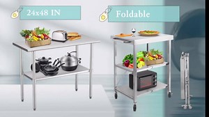 Stainless Steel Table - 48x24 with Wheels and Backsplash, Durable Metal Prep Table for Home, Kitchen, Garage
