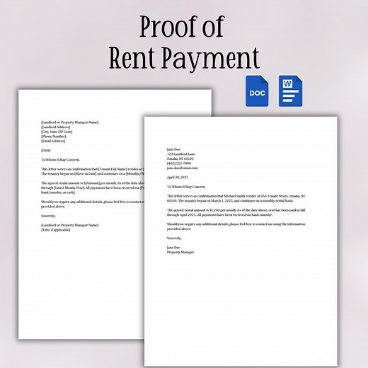 Proof of Rent Payment Letter Template | Editable Landlord Rent Verification Form | Rental Proof of Payment | Editable Document - Etsy