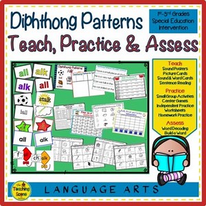 Diphthong Patterns Teach Practice & Assess Posters Games Worksheets & Tests