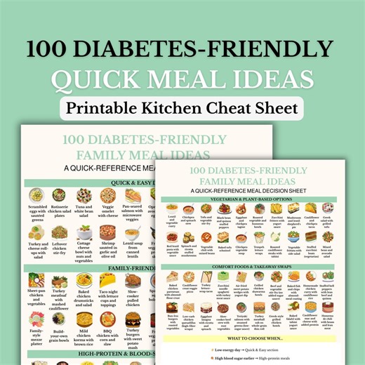 100 Diabetes-friendly Family Meal Ideas | Type 2 Diabetes Dinner Guide | Quick Reference Printable | Easy, High-protein Meals - Etsy UK