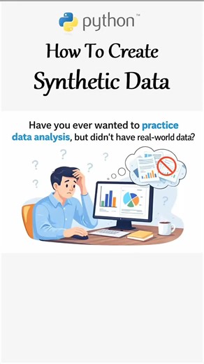 Data Science Lovers on Instagram: "!! Create Synthetic Data !! [Watch on our YouTube channel] Want to practice data analysis but don’t have real-world data? In this video, you’ll learn how to generate realistic synthetic (artificial) data using Python (Numpy & Pandas) for data analytics and data science projects. 📌 In this video, we covered: ✔ What is synthetic data and why it is important ✔ Creating random data using NumPy and Pandas ✔ Generating realistic columns like order value, age, delive