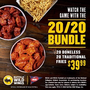 5.9K views · 1.2K reactions | It's time for an epic game day play, order the 20/20 Bundle now for you and your crew now. | Buffalo Wild Wings | Facebook
