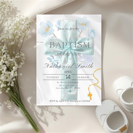 Baptism Invitation, Boy Baptism Invite, Christening Invite, DIY Printable Baptism Template - Etsy