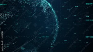 Earth map digital connection and social network. Global world communications data. Blockchain technology and database cryptocurrency concept. Business digital finance network currency or crypto mining