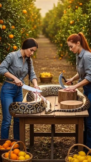 Tanuj YouTuber on Instagram: "Two beautiful Russian women used knives to cut a huge python lying on a table in a citrus grove. #viralreels #americanfood"