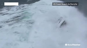 5.1K views · 109 reactions | Watch as a giant wave crashes onto a 35-foot boat off the coast of Oregon -- as a U.S. Coast Guard rescue crew was swimming towards the boat on Friday: https://bit.ly/3XahFFP | AccuWeather | Facebook