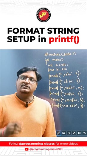 Programming Classes on Instagram: "Format string setup in printf() . . Follow @programming_classes learn more Tags Your Friends Don't forget Like ♥️ and share 💬 Save for future references 📖 . . #cprogramming #clanguage #printf #codingtips #programmingbasics #learntocode #formatstring #devtips #softwareengineering #techeducation #python #javascriptcode #codingcommunity #datatypes #fyd #reelkarofeelkro #reelinstagram #instareel #programmingclasses #mukeshsir"