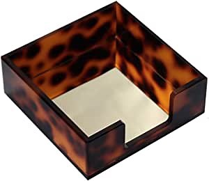 Amber Sticky Notes Holder for Desk Cube Memo Pads Dispenser Small Paper Tray Office Desk Accessories Organizer Decor,Tortoise