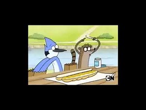 Un show más Mordecai rigby y papaleta haciendo un sándwich de carne