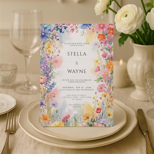 Blooming Floral Border Wedding Invite Design - Digital Template - Bonus RSVP Card Design Included - Etsy