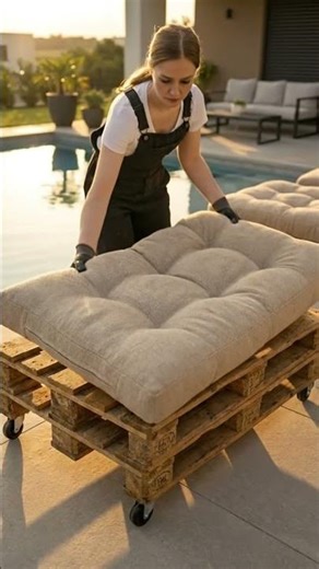 Old pallets → Luxury poolside lounge bed! 🪵✨Would you relax here? 😍☀️