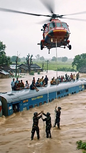 544K views · 2.7K reactions | Helicopter Rescues Passengers Stranded on Flooded Train | World Disaster | Facebook