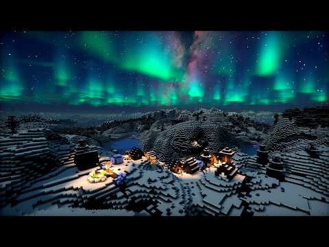 A Peaceful Snowy Minecraft Village in 4K | Relaxing Cinematic Aurora & Sunset